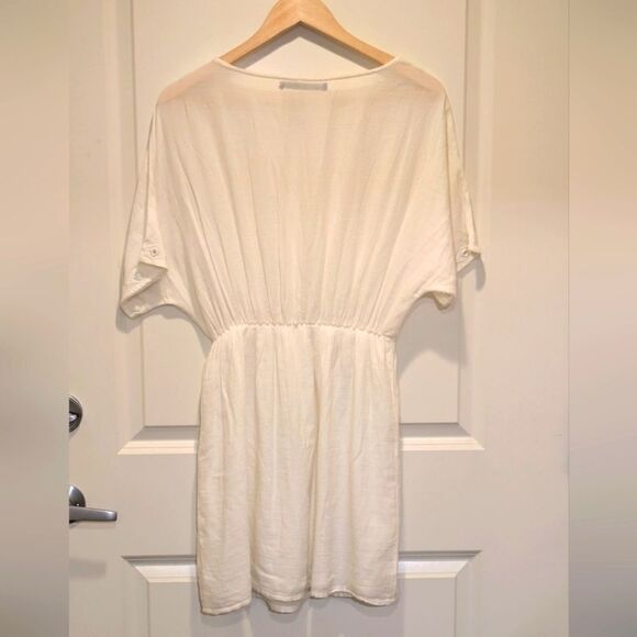 Zara Trafaluc M Boho White Textured Sheer Fabric Mirror Detail Mini Dress - Picture 2 of 6